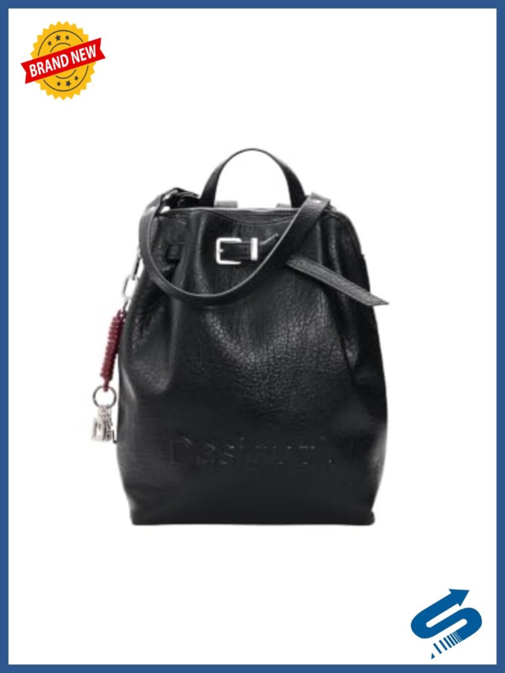PU Leather Adjustable Drawstring Backpack with Rigid Top Handle - Picture 2 of 3